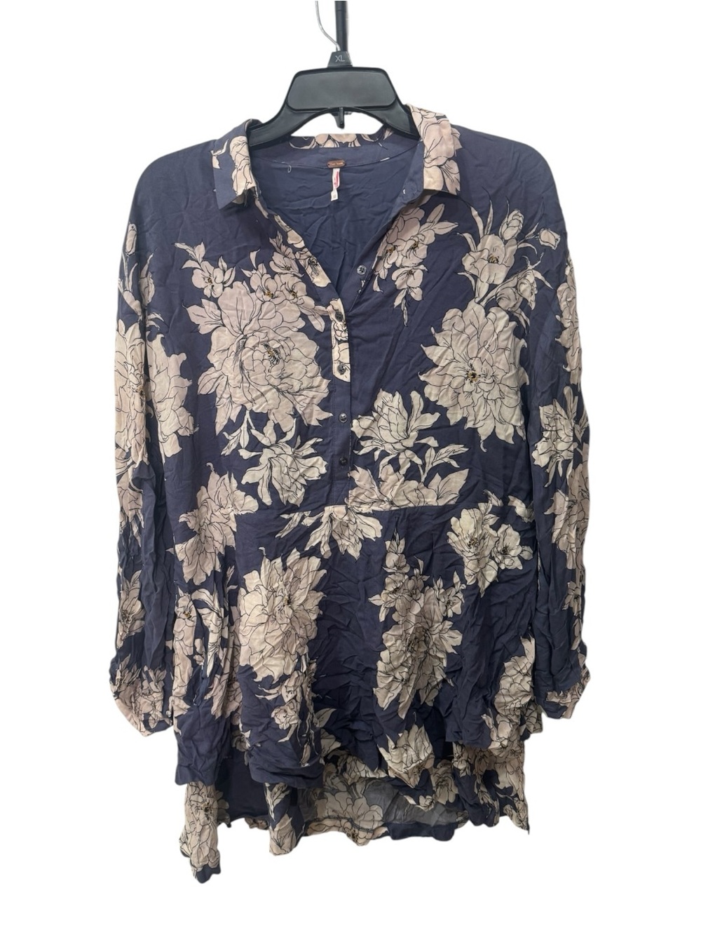 Free People "Shake It" tunic mini dress features a dark blue floral print sizeXS